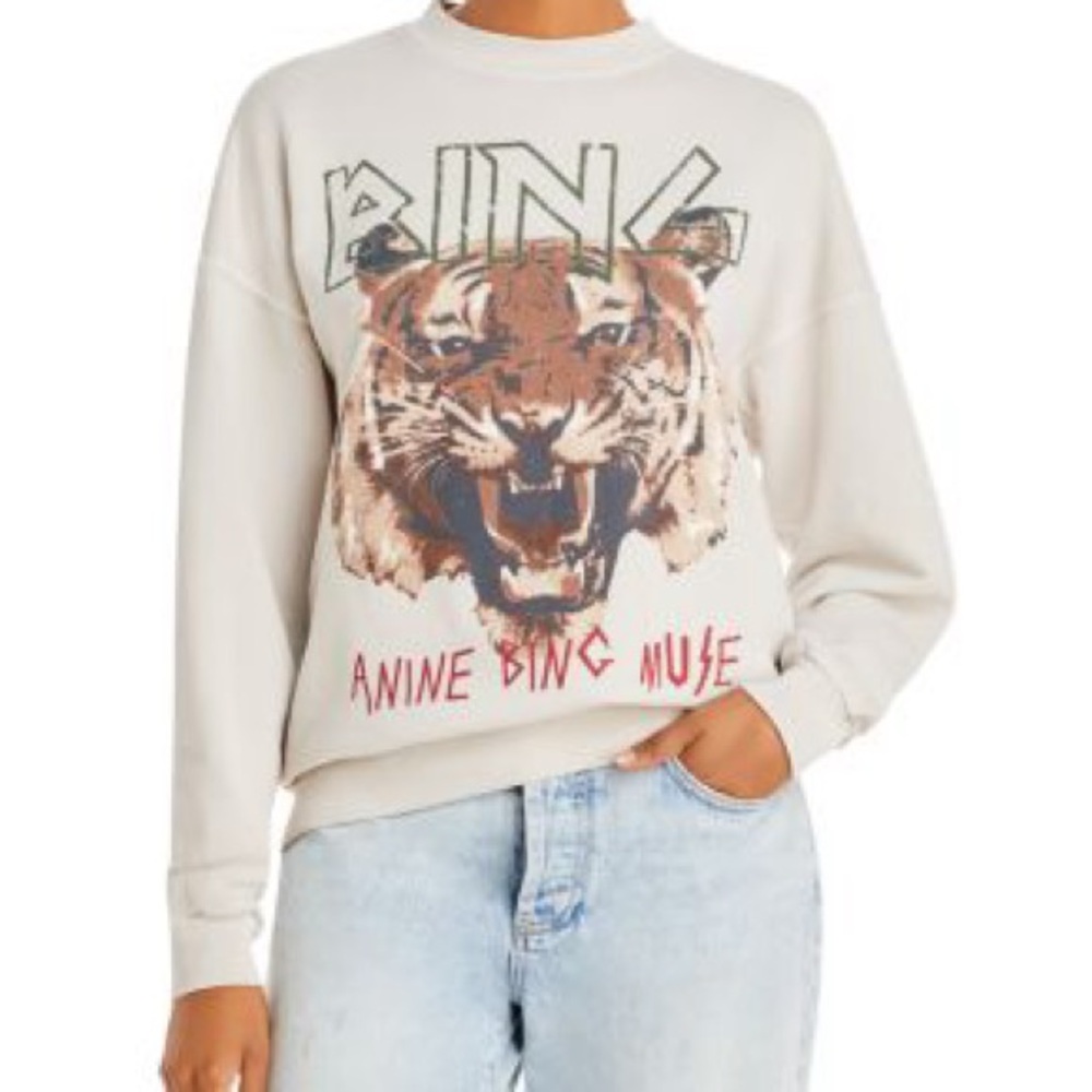 Anine Bing Cream Tiger Graphic Sweatshirt